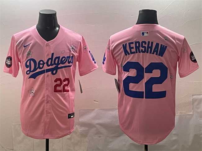 Men%27s Los Angeles Dodgers #22 Clayton Kershaw Pink 2025 Tokyo Series Limited Stitched Jersey